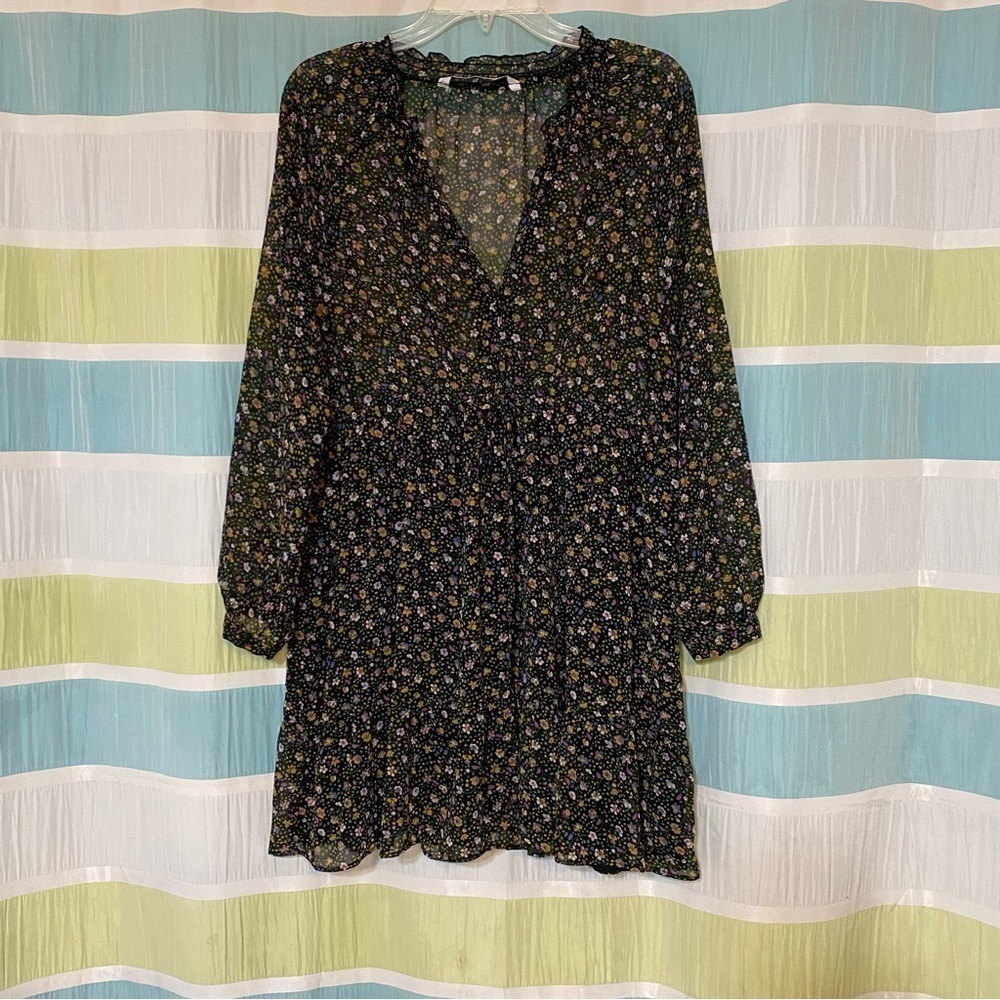 Zara Floral Sheer Lined Dress Sz Medium - Picture 9 of 9